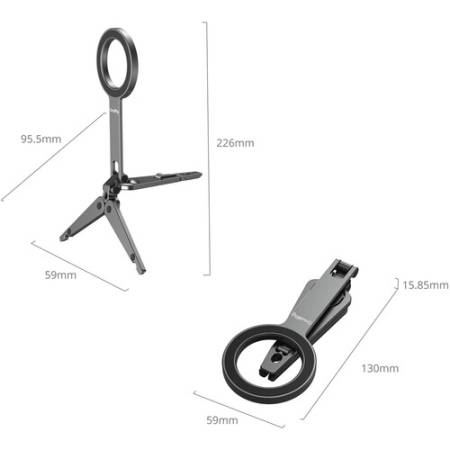 SmallRig 5649 - uchwyt/mini statyw do smartfona z hakiem, obustronne mocowanie magnetyczne MagSafe - wymiary